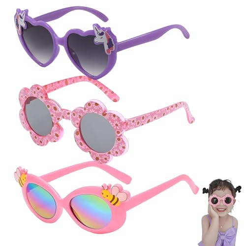 HGNUT 3 lentes de sol infantiles con diseño de unicornio y copo de nieve, protección UV para niños de 3 a 10 años, unisex para diversión de fiesta, Más