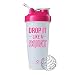 Drop it Like a Squat Blender Bottle, 28oz Shaker Cup with Funny Quote (White/Pink New)
