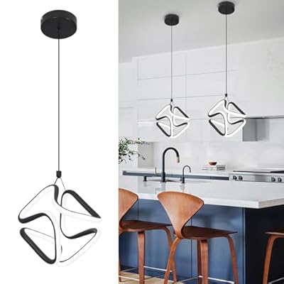 Vloitgol Black Led Pendant Light Fixtures,6000K Cool White Modern Pendant Lights for Kitchen Island,Adjustable Kitchen Island Light Fixture for Dining Room Bedroom Sink, 1 Pack