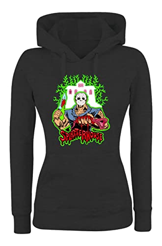  Felpa Donna con Cappuccio Basic Top qualità Top vestibilità - Splatterhouse - Divertente Humor Made in Italy (Nero, L)