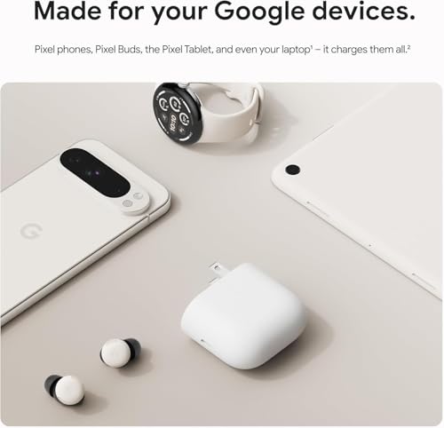 Image of Google 45W Type C Fast Charger Adapter Compatible with Pixel 9 Pro XL, Pixel 9 pro Fold, Pixel 9 Pro, Pixel 9 /9a, Chromebook, Pad, Taplet, Laptop Quick Rapidly Charging for USB C Mobile Phones, White