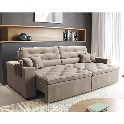 Sofá Prime 5 lugares, Retrátil, Reclinável, 2,50m com Molas Yescasa Bege