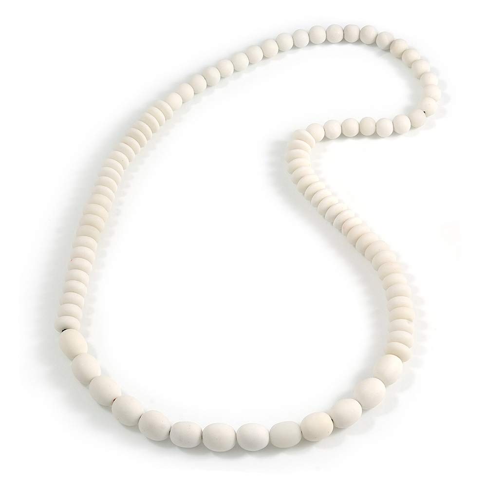 Collana Lunga Donna In Resina Bianca - Perle Graduate, 86 Cm, Senza Chiusura, Stile Casual