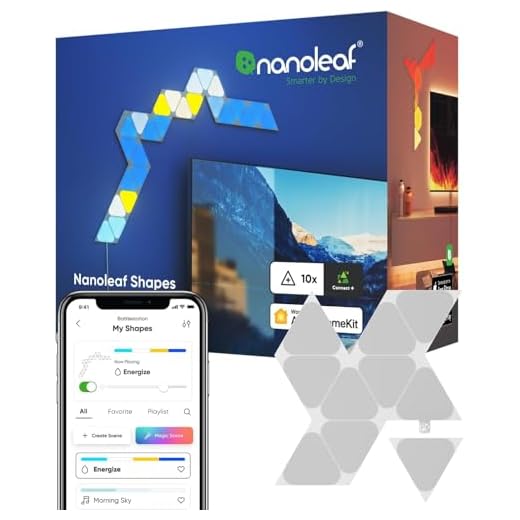 Nanoleaf Shapes WiFi and Thread Smart RGBW 16M+ Color LED Dimmable Gaming and Home Decor Wall Lights Expansion Pack (Mini Triangles (10 Pack))