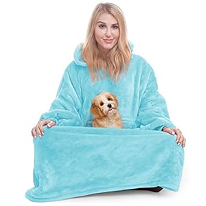 Oversized Wearable Blanket Hoodie for Women Adults, Ultra-Soft Fleece Hooded Sweatshirt Blanket with Deep Pocket, Extra Warmth Hoodie Blanket for Women, Indoor & Outdoor Use, Teal