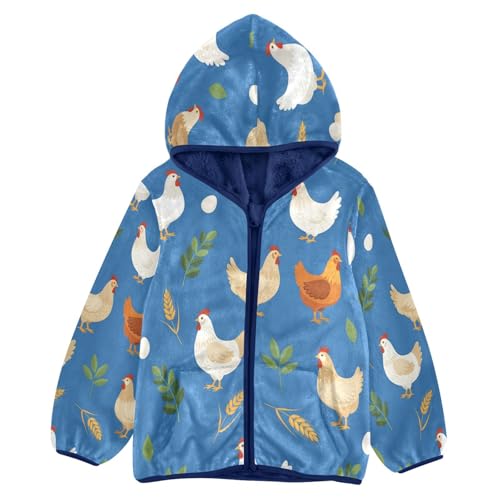 Chicken Eggs Leaves Wheat Toddler Fleece Jacket Girl Boys Hooded Fleece Jacket Coat Warm Outwear Zip-up 3-10T