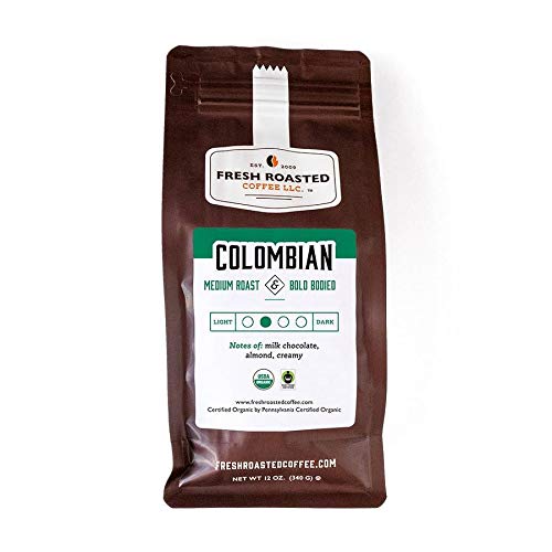 Fresh Roasted CoffeeFair Trade 100% Organic Colombian, 12 oz, Medium Roast, Kosher, Whole Bean