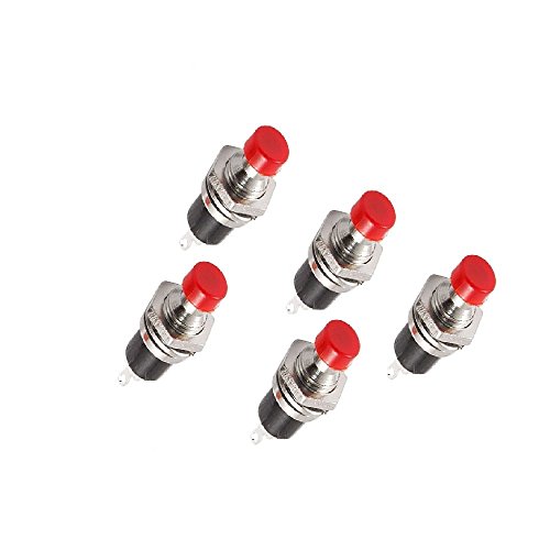 56Tiankoou 5X Interrupteur Bouton Poussoir momentané Rond Rouge AC250V 1A N/O Marche/arrêt SPST 2 Broches