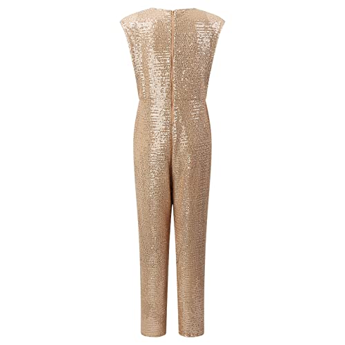 SLENDIPLUS Macacão feminino com lantejoulas e lantejoulas, sexy, coquetel, sem mangas, com ombro, Ca