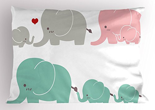 Ambesonne Nursery Pillow Sham, Family Love Theme Elephants Mother's Day Theme Baby Children, Decorative Standard King Size Printed Pillowcase, 36