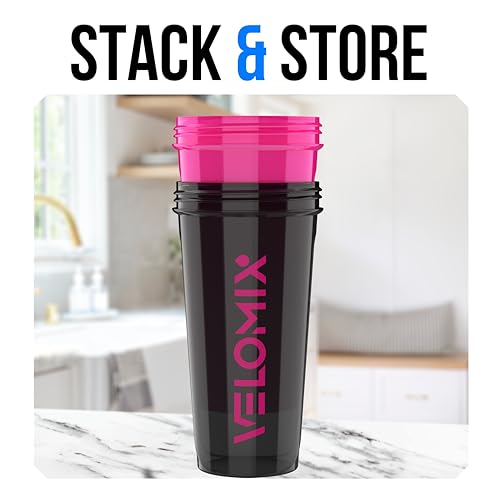 Image of VELOMIX -2 Pack- 28 oz Protein Shaker Bottles for Protein Mixes - 2x Wire Whisk | Leak Proof Shaker Cups for Protein Shakes and Pre Workout | Protein Shaker Bottle Pack (B2) Black /Pink