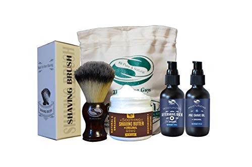 Unscented Shaving Kit Set For Men - Includes Shaving Butter, Pre Shave Oil, Aftershave Balm & Shaving Brush, Shaving Kit For Sensitive Skin - Gifts For Him
