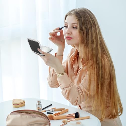 Compact Travel Small Magnifying Mirror - Snowflakes Pocket Mirror -1x/15x Magnification Cosmetic Mirrors Handheld Portable for Travel and Purses (Black) - Image 5