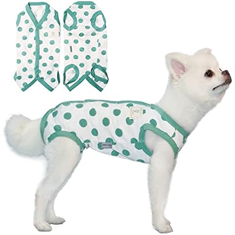TONY HOBY Dog Pajamas, Summer Dog Jumpsuit, Soft Breathable Dog Pajamas with Polka Dots (Dark Green, L) Cover