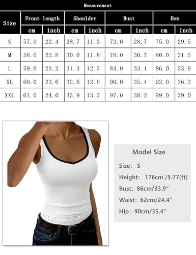 Aottori Vest Tops Women UK Summer V Neck Plain Tank Tops Ladies Ribbed Knit Stretch Cami Fitted Basic Casual Color Block Undershirt White S