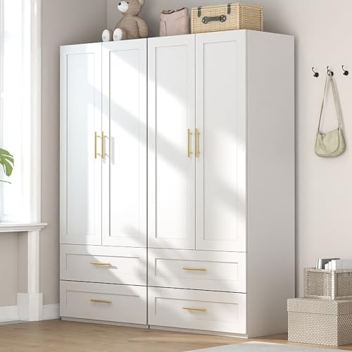 Vrmuxita 63" White Wardrobe with 4 Drawers