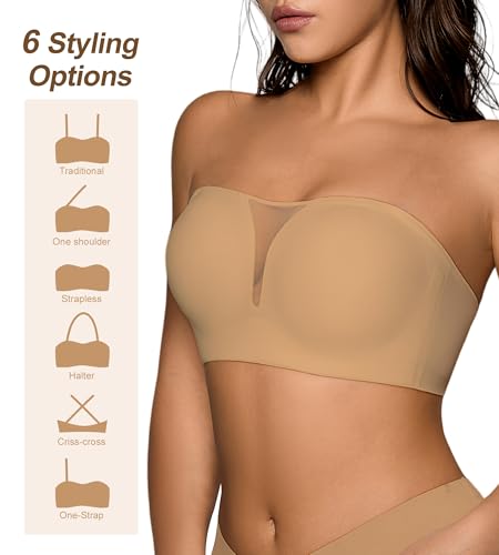 Seamless Wireless Strapless Bras for Women - V-Neck Full Coverage Strapless Bralette No Underwire Convertible Tube Top Bra2
