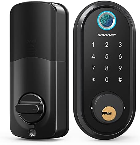 Smart Lock, Keyless Entry Door Lock for Front Door, SMONET Electronic Bluetooth Deadbolt with Biometric Fingerprint, Keys, Fobs, Auto Lock, Smart Phone Control for Home,Apartment