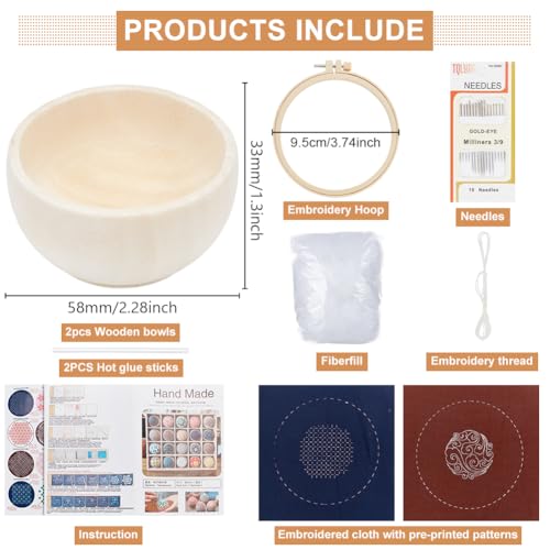 Image of FREEBLOSS 2 Set Sashiko Kit Embroidery Needlepoint with Japanese Pattern Sashiko Fabric Sashiko Thread and Needles Hand Embroidery Kit Sashiko Supplies for Hand Sewing Lover Embroidery Practice Kit