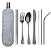 zastawa stołowa Podróży Zestaw obiadowy Portable Cutlery Camping Zestawy obiadowe Zestawy Ze Stali Nierdzewnej Stołowe Rainbow Z Słomy Zestaw Szczotka Chopstick Torba Prostota (Color : Black)