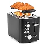 2 Slice Toaster, LED Countdown Timer, 6 Browning Setting - Bread Toasters with Warming Rack and Removable Crumb Tray,Defrost/Reheat/Cancel,1.1m Long Cord, Stainless Steel,Matte Black