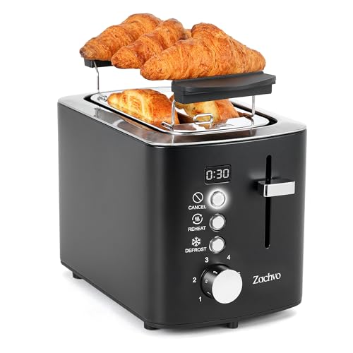 Edelstahl 2 Scheiben Toaster mit LED-Countdown & Brötchenaufsatz, extra breite