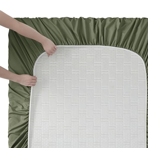 Clara Clark Bed Sheets, Premier 1800 Series Bed Sheet Set, Deep Pocket, Wrinkle, Fade, Stain Resistant, Luxury Soft Bedding Sheets & Pillowcases, Full, Olive Green
