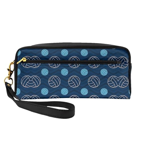 SSYGHT Blue Pallavolo Stampa Piccola Borsa per Trucchi in Pelle - Trousse da Viaggio per Donna, Astuccio Cosmetico Riutilizzabile con Cerniera, Nero, Taglia Unica, Nero, One Size