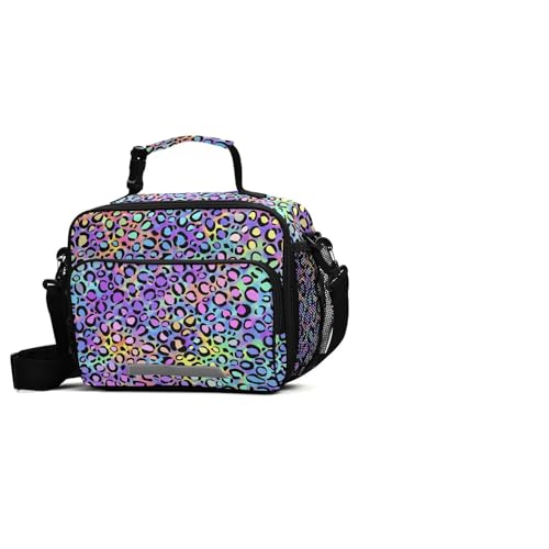 MNSRUU Student Lunch Bag Rainbow Leopard Insulated Lunch Totes Picnic Bag Lunch Box with Adjustable Shoulder Strap for Teen Kids Adults