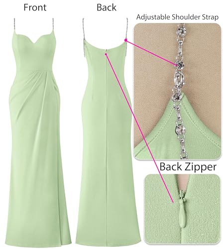 Image of VFSHOW Womens Sexy Formal Ruched Fitted High Slit Bodycon Maxi Dress Spaghetti Strap Sweetheart Cocktail Prom Evening Gown