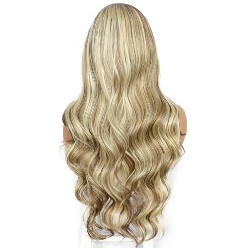Sapphirewigs Highlight Blonde Lace Front Wig Synthetic 13x4 Body Wave Ombre Blonde Balayage Synthetic Lace Front Wigs Party Date Daily Wear Christmas Natural Looking 26 inch - Image 2