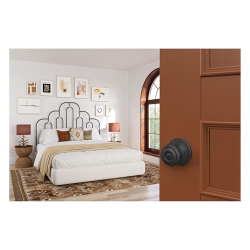 Image of Schlage F40 GEO 622 COH Georgian Door Knob with Cohen Trim, Bed & Bath Privacy Lock, Matte Black
