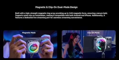 Image of Cubonic Red Magic Nubia 6 Pro Magnetic Cell Phone Cooler with Mobile Holding Clip, RGB App Controlled 30W Portable Lightweight, Radiator for Phone /Tablet (Silver) (RedMagic Cooler 6 Pro with Clip)