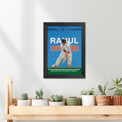 Image of TenorArts Rahul Dravid Poster with Quotes Indian Legend Cricket Player Photo Frame Painting with Matt Finish Black Textures (12 inches x 9inches)