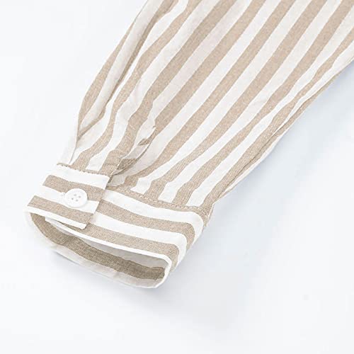 Loose Fit Long Tshirts for Women Fall Winter High Neck Linen Striped Cardigan Tee Shirt Tops Women 20243