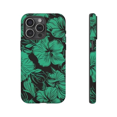 Coque rigide mate motif floral hawaïen vert haut de gamme iPhone 15 Pro Max