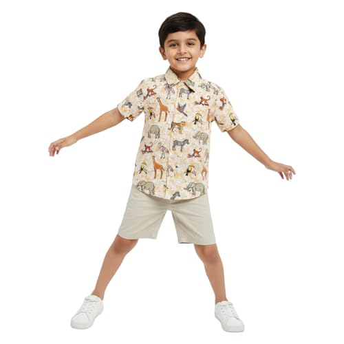 Image of Nautinati Boys Printed Collared Shirt with Shorts Clothing Set | Age 1-5 Years