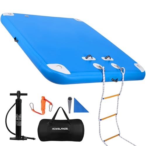 ROMELANDS Inflatable Floating Dock Swim Platform Water Platform Raft Large Floating Air Mat Inflatable Water Pad for Lake Pool Lounging River Ocean Boating (Blue)