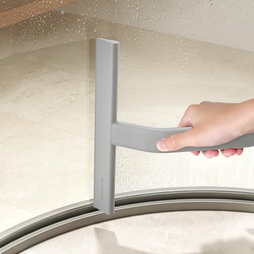 JustHang Shower Squeegee for Glass Doors, All-One-Piece Silicone with Built-in Hook Design for Easy Hanging and Cleaning, 10 Inch Gray
