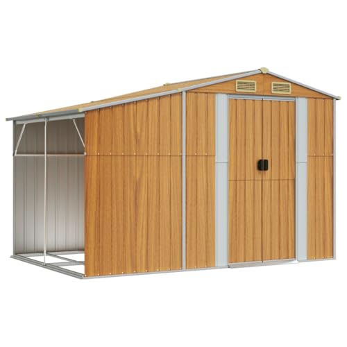 vidaXL Abri de Jardin, Cabane à Outils avec Poignées, Remise à Outils avec Toit Inclinable, Abri de Rangement, Marron Clair 277x192,5x179 cm Acier Galvanisé