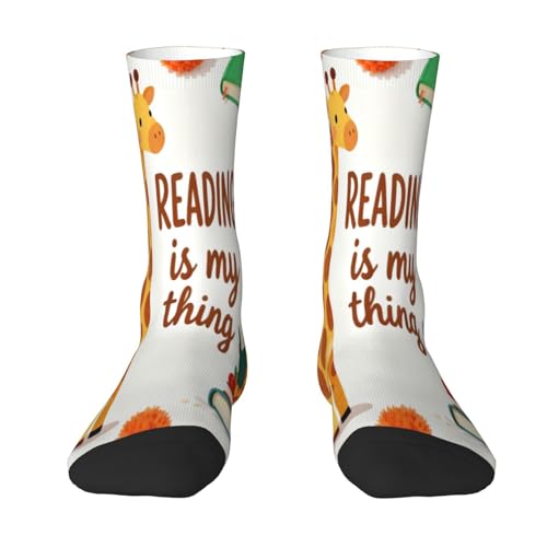 Glilade Calcetines deportivos divertidos y acogedores para hombre, calcetines deportivos suaves para mujer, calcetines casuales, regalos para el día de San Valentín, Lectura de jirafa, Altoa única