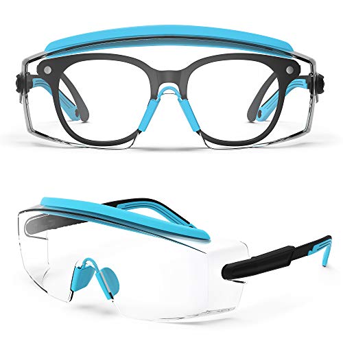 Anti Fog Safety Glasses, Goggles In Glasses Anti-Scratch Glasses With Adjustable Frame And Legs, Clear Glasses, Lab Glasses, Fashion Safety Glasses For Men And Women (Sky Blue 1 Pair)