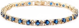 RIZILIA Eternity Tennis Bracelet [18cm/7inch] with Round Cut Gemstones CZ in 18K Yellow Gold Plated, Simple Modern Elegance