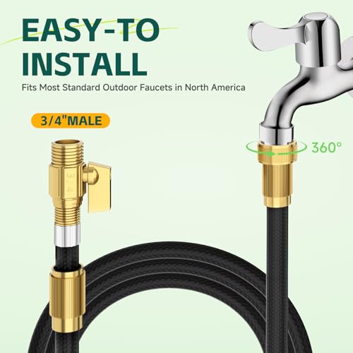 Image of Non-Expandable Garden Hose 75 ft, Ultra Lightweight & Flexible Water Hose, Full Length Leak-Proof Design, High-Density Fabric & Shut-Off Valve, Hose Straps