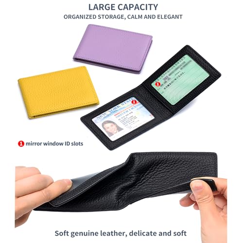 Genuine Leather Slim Bifold ID Card Holder, Front Pocket Minimalist Leather Card Holder Wallet for Men & Women (Light Purple)3