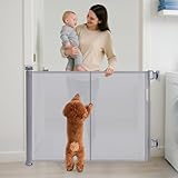 Retractable Stair Gate for Baby, Dog Gate extends up to 150cm, 86cm Tall, One Hand Operated Safety Baby Gate for Stairways & Hallways, Indoor & Outdoor (Grey, 150CM)