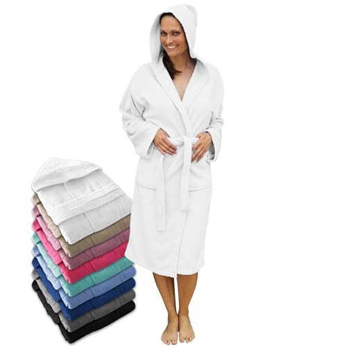LEBENGOOD Albornoz Mujer con Capucha 100% Algodón, Toalla Rizo Americano 450 gsm, Albornoces Juveniles, Ducha, Piscina, Bata Baño, Unisex,Hombre, Tallas S M L XL XXL 3XL (Alb.Cap. Blanco M)