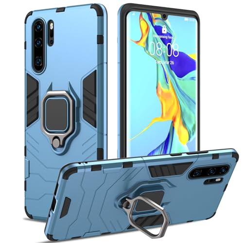RIIMUHIR Cover per Huawei P30 Pro, Custodia per Tutto il Corpo, Copertura Antiurto con 360°Magnetica Anello, Protettiva Rigida con Fotocamera Protettivo (Blu)
