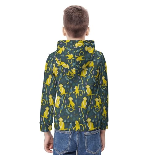 Cute Monkey Pattern Hoodie Teens Sweatshirts Pullover Hoodies Casual Loose Kids Hooded Sport Shirt Tops 7-18 Years3