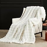 SAPHREAS Kuscheldecke Flauschige 150x200, Furry Bubble Kunstpelz Decke Oeko-Tex Zertifiziert Dicke und Warme Sofadecke für Bett Couch Schlafzimmer Deko Plüschdecke Weiß